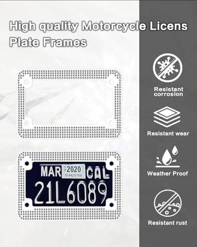 OKLPF Motorcycle Bling License Plate Frames,Stainless Steel Rhinestone License Plate Holder,Motorcycle License Plate Accessories,Bedazzled Sparkly-White