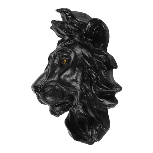 Sculpture murale tête de lion noire TOGEVAL en résine déco salon