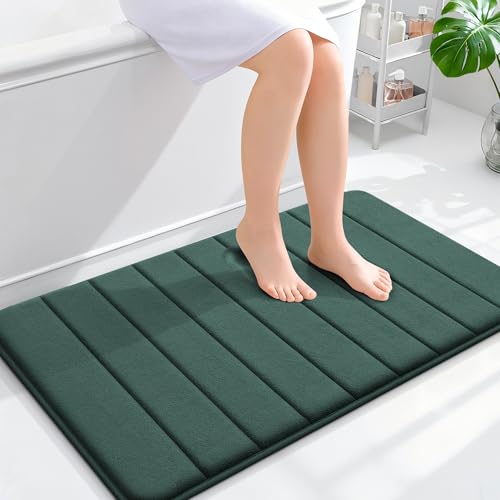 OLANLY Memory Foam Bath Mat 36x24, Super Soft Absorbent Bathroom Rugs, Quick Dry, Machine Washable Shower Floor Rugs, Bathmat Carpet, Bathroom Home Decor Accessories, Blackish Green by OLANLY - Used condition - US$19.29