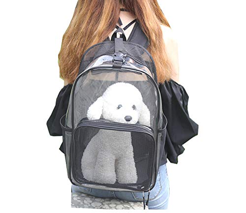 Yuanu Mochila para Transportar Perros Mochila De Viaje Transparente Bolsillo Lateral Impermeable Y Transpirable Mochila para Gatos Pequeños Perros Negro
