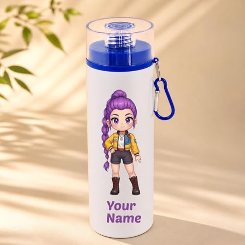 Image of Korean Style Personalized Water Bottle 800ml | Aluminium Custom Name Bottle with Clip | Cute Cartoon Design | Ideal for Kids, School, Return Gifts|Birthday Return Gift