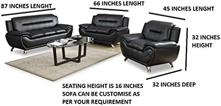 Fabrique Visionary 3+2+1 Leatherette 6 Seater Sectional Sofa Set | Luxurious & Comfortable Furniture for Home Office & Living Room | 4 Year Warranty | Easy to Move with Stainless Steel Legs | White