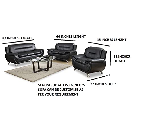 Fabrique Visionary 3+2+1 Leatherette 6 Seater Sectional Sofa Set | Luxurious & Comfortable Furniture for Home Office & Living Room | 4 Year Warranty | Easy to Move with Stainless Steel Legs | White