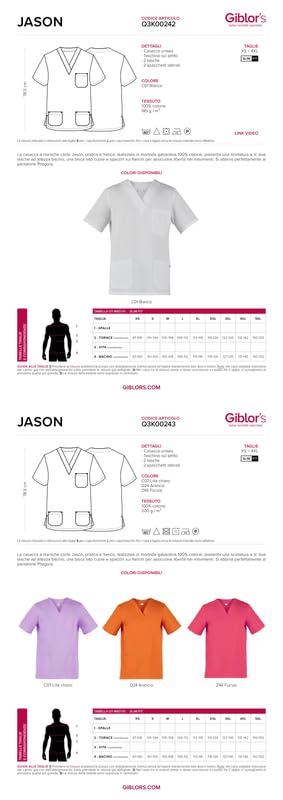 Giblor's Casacca JASON da Dottore Infermiere Manica Corta Unisex Slim Fit BIANCO
