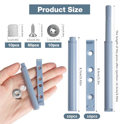 GlasFlength Drucktüröffner Push to Open Türöffner, 10 Stück Schranktür Dämpfer Softclose Türdämpfer Magnetschnäpper Drucktüröffner Druckschnapper für Schranktür Schublade Möbel und Schrank Grau