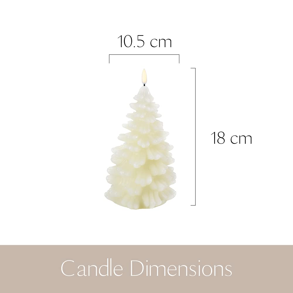 Piffany Copenhagen UYUNI Lighting świeca LED z opatentowanym migoczącym płomieniem, eleganckie i minimalistyczne wzornictwo z podstawą z prawdziwego wosku ULXTIV21 Ivory Christmas Tree 11 x 21 cm