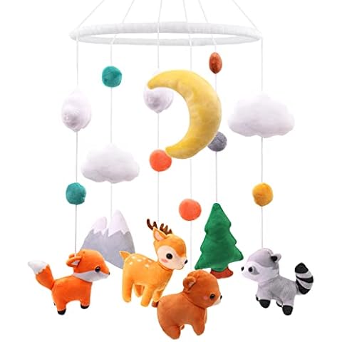 Rhdekoein Baby Mobile Wald Tiere Hängende Bettglocke Baby Windspiel Waldtiere Fuchs Bär Mobile Babybett Deko Hängende Ornamente für Krippe Geschenk für Neugeborenen Baby Junge Mädchen Babyparty Cover