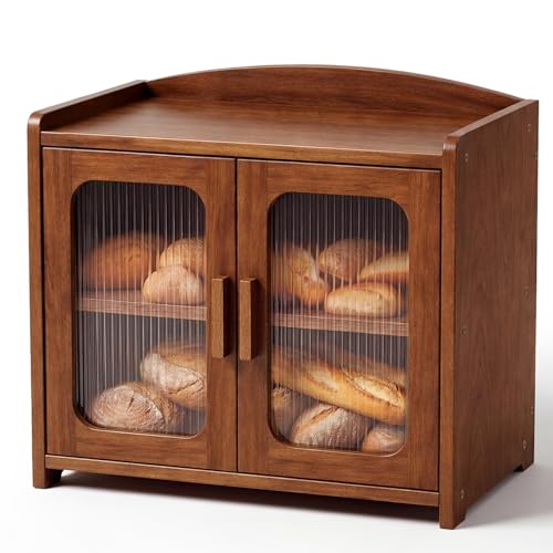 Florwish Bread Box for Kitchen Countertop, Large Capacity Wooden Bread