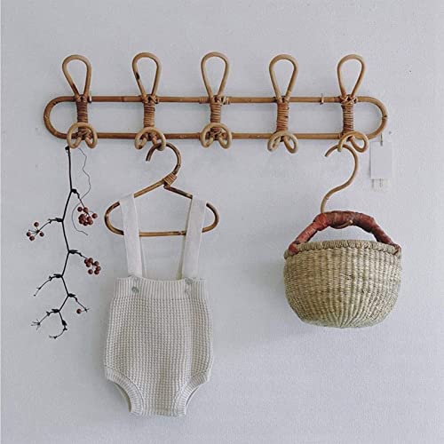 Gancho de ropa retro de ratán largo para decoración de pared, gancho para ropa de pared (color: A)