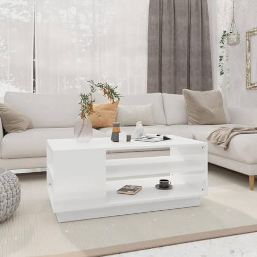 Table basse blanc brillant haut de gamme avec rangement en bois - 2