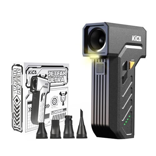 KiCA Jet Fan Ultra (ブラック)、電動エアダスター、LEDライト付き、超高速、13000RPM、推力185g、圧縮空気ダスター、携帯 小型 ブロワー、ポータブル電動エアダスター、水飛ばし ほこり取り 除雪 掃除機、キーボードや機器、車、アウトドア、家庭用、スプレー缶の代替ツール