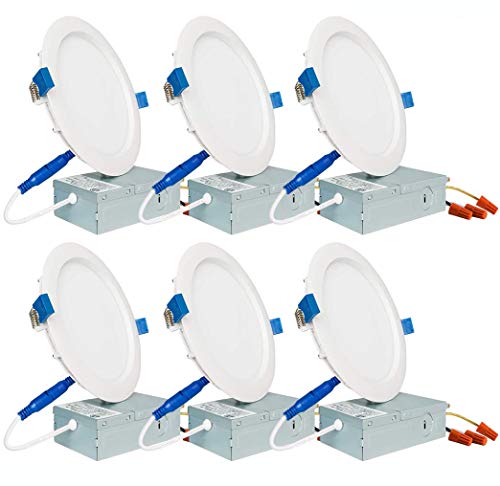 SAATLY 13W 6 inch LED Recessed Lighting, Ultra Thin Ceiling Downlight with Junction Box, 3000K Warm White Dimmable, 850lm 110W Eqv. ETL Certified, Pack of 6
