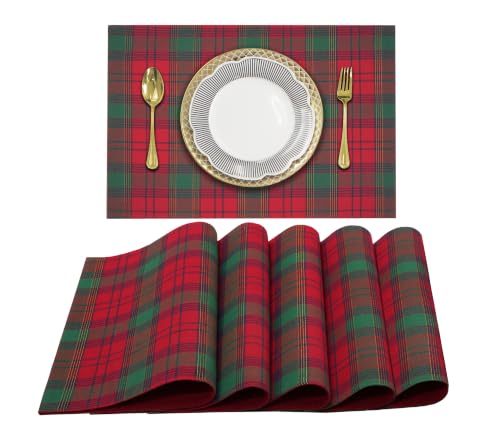 COTTON CRAFT Christmas Plaid Placemat - 6 Pack Tartan Table Mats - 13x19
