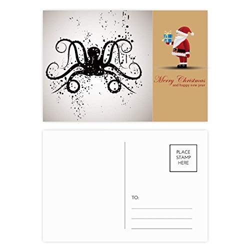 Cartes postales Père Noël motif pieuvre marine noir lot de 20 pour vœux décalés en famille
