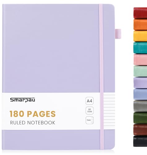 Smarpau Journal Notebook A4, 180 Pages Hardback Notebook for Writing, Lined Journal for Women Men, Thick Paper No Bleed, Notepad for Office School Travel Supplies, Purple