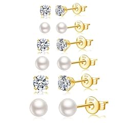 6Pairs Pearl+CZ-Gold