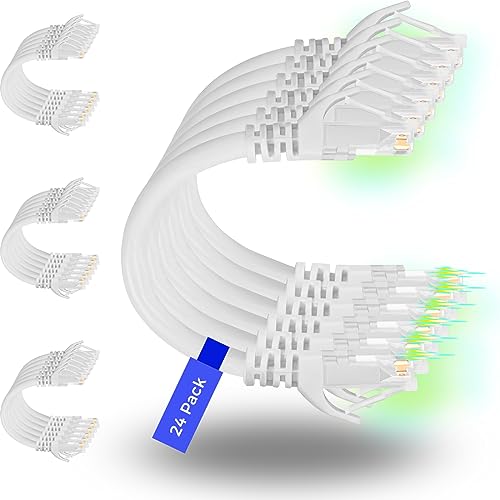 Rapink Patch Cables Cat6 0.5ft (48 Pack), Ethernet Patch Cable 10G, Cat 6 Patch Cable for Patch Panel to Switch, Flexiable Cat 6 Ethernet Cable with Gold Plated White