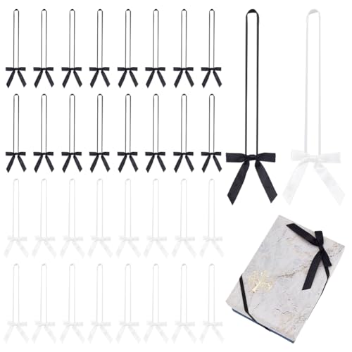 PH PandaHall 60PCS 6mm Elastic Loops, 2 Colors Elastic Cord Ribbon with Bows Elastic Polyester Stretch Loops with Bowknot for Christmas Party Favors Gift Wrapping Valentine's Day Supplies