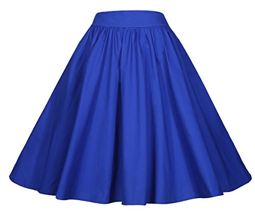 BI.TENCON Women's High Waisted Flared Blue Midi A Line Skirt with Pockets Plus Size 2XL