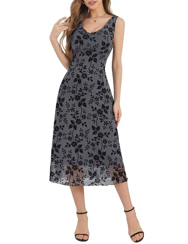 Image of Women's Sexy V Neck Sleeveless Mesh Maxi Dresses Summer Casual Elegant Long Floral Dress Wedding Guest Cocktail Party