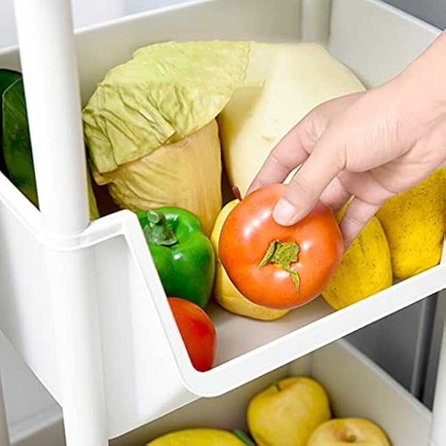 Movable Hand Trucks Multifunction Kitchen Vegetable Rack Fruit Rack Plastic Floor Rack Movable Sundries Rack, for Living Room Bedroom Bathroom Space Saving-9hhRZq6B