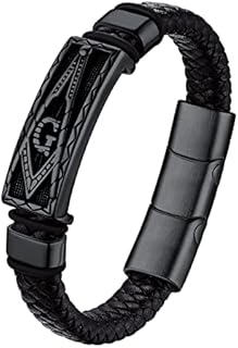 Bestyle Genuine Leather Braided Viking Bracelets for Men Boys, Vintage Thor's Hammer/Skull/Masonic Freemason Wrap Cuff Wirstband Bracelets with Magnetic Closure
