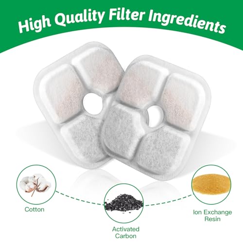 Cat Water Fountain Replacement Filters Fit for 2.5L Fountain with Whiskers Pattern Triple Action Water Pet Cat Drinking Fountain Filter Pack of 8