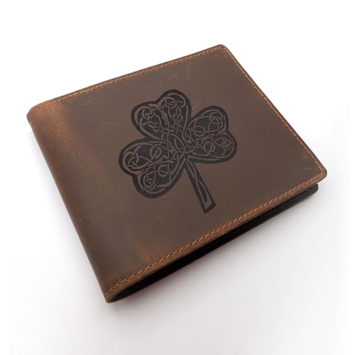 Celtic Shamrock Mens Leather Wallet, Free Engraved Personalization, Full Grain Italian Leather Bi-fold Wallet2