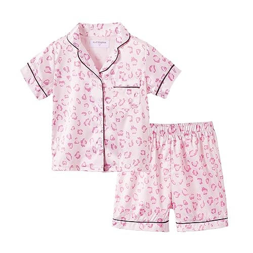Mud Kingdom Little Girls Silk Satin Pajamas Set Short Sleeve 2 Piece Button Down Sleepwear Loungewear