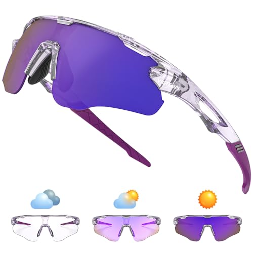 Image of Photochromic Sunglasses for Men Women, Transition Sunglasses for Cycling | Lightweight TR90 Frame, UV Protection, Photochromic Lens, Adjustable Nose Pad, Ideal for Cycling Driving Mtb Running