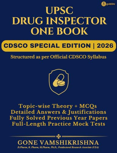 Image of UPSC DRUG INSPECTOR BOOK 2026 | Official CDSCO Syllabus Based | Theory + MCQs with explanations + PYQs + Mock Tests