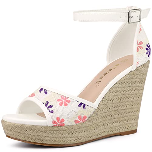 Allegra K Alpargatas con Plataforma de Encaje para Mujer Sandalias con Tacones de cuña Flor Purpura 7