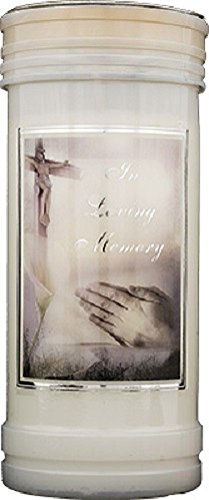 In Loving Memory candle 72 hour burn Prayer Saint Catholic 15cm White