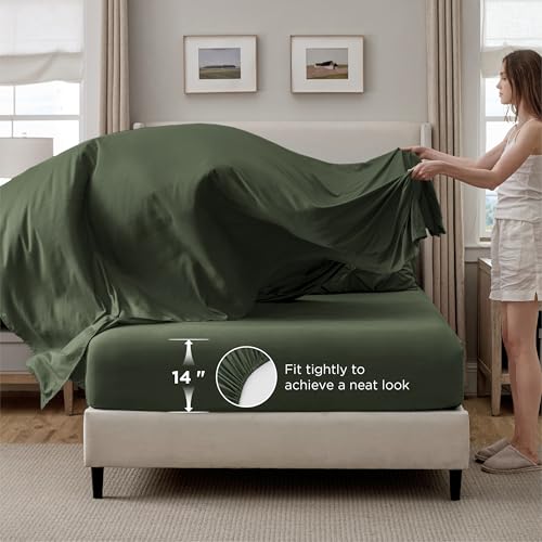 Image of Bedsure Full Comforter Set Olive Green - Bed in a Bag Full Size Bedding Set 7 PCS, GentleSoft Pintuck Bed Set Gift for Family, All Season Down Alternative Comforter with Sheets, Pillowcases & Shams