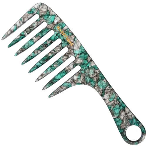 MANETURAL D1 | wide tooth comb 7.4"for easy portability. Suitable for Women's/girl curly, curly and tight hair, the short handle design is easy to carry. Acetate comb (Green)