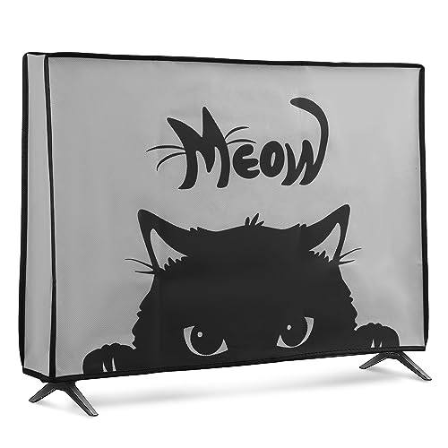 kwmobile 49-50' TV Hülle - Fernseher Bildschirmschutz Abdeckung - TV Bildschirm Staubschutzhülle - Katze Meow Grau Schwarz