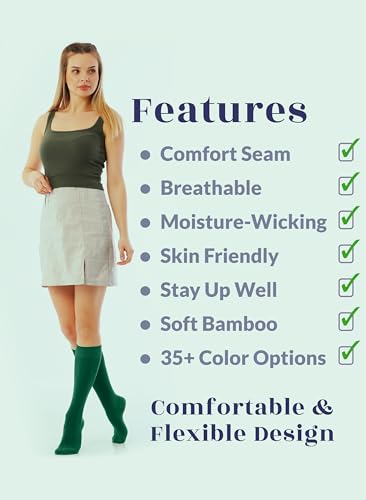 Image of Hugh Ugoli Women's Rayon Derived from Bamboo Knee High Socks Comfort Seam Long Dress Socks, Shoe Size 5-8 /8-11, 4 Pairs