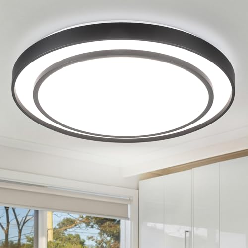 Wheatronic 20" LED Flush Mount Ceiling Light Fixture 5CCT, Black