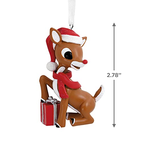 Hallmark Rudolph The Red-Nosed Reindeer In Santa Hat With Present Christmas Ornament #TOP3