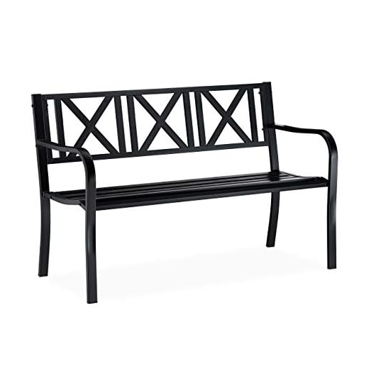 Relaxdays Banco Jardín y Terraza de 2 Plazas Resistente a la Intemperie, Acero, Negro, 81 x 127 x 56 cm