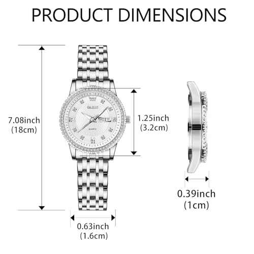 OLEVS Silver Womens Watch Stainless Steel Elegant Dress Watches for Women Water Resistant Big White Face Women's Bracelet Watches Small Wrist Luminous Ladies Diamond Watch with Day Date Easy to Read — view 6