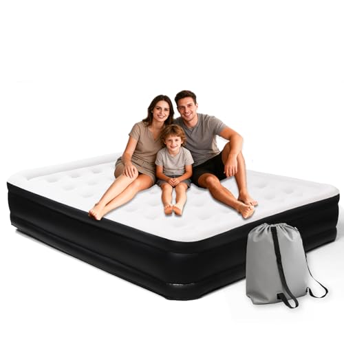 Air Mattress Queen with Built-in Pump, Upgraded 18.5″ Raised Comfort Inflatable Blow Up Bed with Carrying Bag,Camping Home & Guests,660LB Max