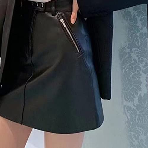 Women's Comfortable High Waisted Short A-Shape Skater Skirt Classic Pu Leather Festival Pencil Skirts With Zipper White #TOP2