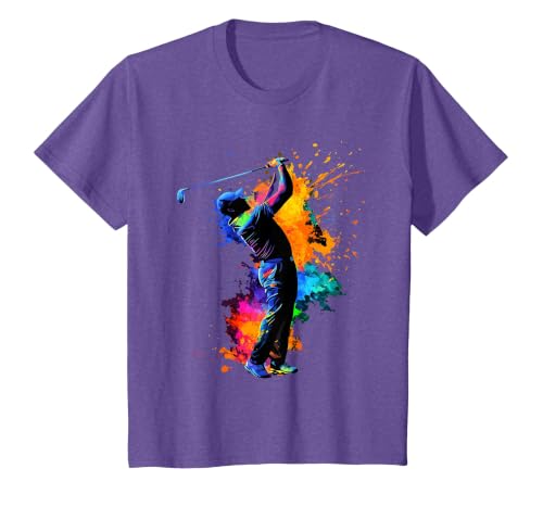 Colorful Golfer Golf Golfing T-Shirt, Youth, Purple Heather, Small