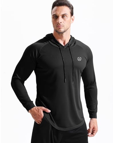 NELEUS Camisas masculinas Dry Fit Athletic Workout Running Manga Longa com Capuz, 5147 preto/preto/p