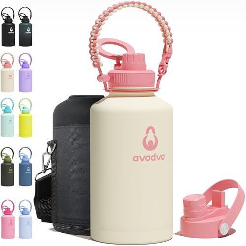 avodvo 64 oz Water Bottle with 2 Lids (2-in-1 Straw & Spout Lid, Magnetic Lid), Insulated Water Bottle with Strap, Stainless Steel Water Bottle for Hiking, Gym, Travel, BPA-Free, Light Pink avodvo 64 oz Water Bottle with 2 Lids (2-in-1 Straw & Spout Lid, Magnetic Lid), Insulated Water Bottle with Strap, Stainless Steel Water Bottle for Hiking, Gym, Travel, BPA-Free, Light Pink