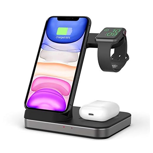 Boaraino Cargador Inalámbrico, 3 en 1 Soporte de Carga para Apple Watch y AirPods, Base de Carga Rápida de 7.5W para iPhone 12/12 Pro/12Pro Max/12Mini/11/X/8, cargador de inducción de 10W para Samsung
