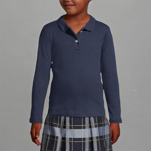Image of Lands' End School Uniform Girls Long Sleeve Feminine Fit Interlock Polo Shirt