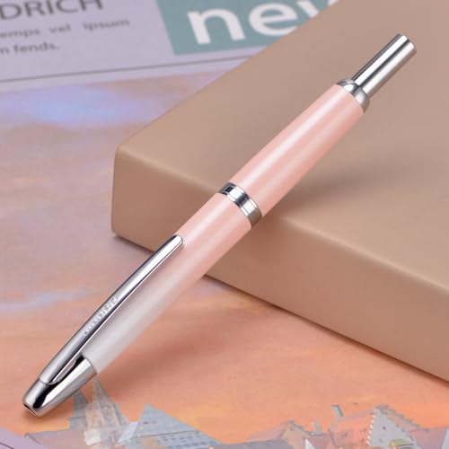 Image of Jinhao 10 Press Fountain Pen with Box, Gradient Peach Pink Retractable Extra Fine Nib with Ink Converter Set (Silver Clip)