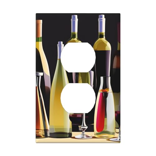 Cubiertas de salida con impresión de copas de cóctel y botellas de vino, 1 placa de pared de tamaño estándar, cubiertas de placas frontales de policarbonato de doble salida